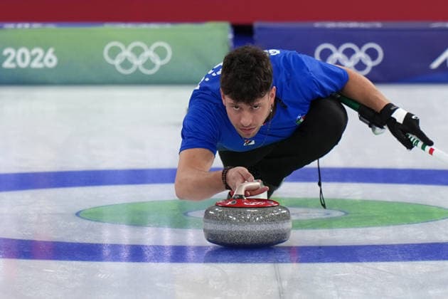 Italy™s Mattia GIOVANELLA during Curling Men Italy vs Swiss at Curling Arena at the Milano Cortina 2026 Winter Olympics, in Cortina (Italy) February 19 , 2026 (Spada LaPresse)  Copyright: xSpada LaPressex