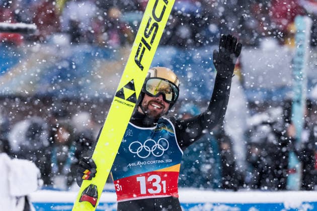 PREDAZZO, ITALY - FEBRUARY 19: Johannes Rydzek (Germany) waves during the Nordic Combined Team Sprint at the Milano Cortina 2026 Olympics at Predazzo Ski jumping, Skispringen, Ski, nordisch Stadium on day 13 of the Milano Cortina 2026 Olympics on February 19, 2026 in Predazzo, Italy. Editorial use only. Italy Copyright: xSteffiexWunderlx