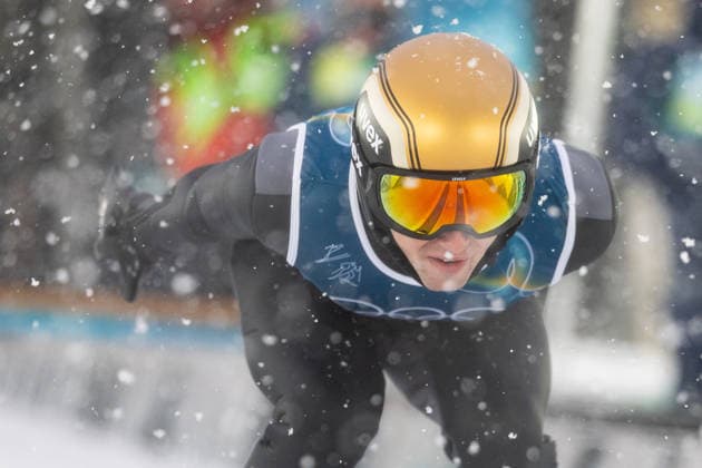 (260219) -- PREDAZZO, Feb. 19, 2026 -- Vinzenz Geiger of Germany competes during the Ski jumping, Skispringen, Ski, nordisch trial round of the nordic combined team sprint at the 2026 Milan-Cortina Winter Olympics in Predazzo, Italy, Feb. 19, 2026. ) (MICO2026)ITALY-PREDAZZO-OLYMPIC Winter games, Winterspiele,Spiele, Summer games NORDIC COMBINED-TEAM SPRINT HuangxWei 