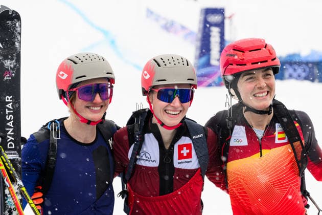 260219 Emily Harrop of France, Marianne Fatton of Switzerland and Ana Alonso Rodriguez of Spain celebrate afte women s ski mountaineering sprint final during day 13 of the 2026 Winter Olympics on February 19, 2026 in Bormio. Photo: Vegard Grott BILDBYRAN kod VG VG0887 bbeng Olympic Games, Olympische Spiele, Olympia, OS olympics winter olympics os ol olympiska spel vinter-os olympiske leker milano cortina 2026 milan cortina 2026 milano cortina 2026 olympic games milano cortina 2026 winter olympic games milano cortina-os milano cortina-ol vinter-ol ski mountaineering skimo randonee randonnÃ e jubel *** 260219 Emily Harrop of France, Marianne Fatton of Switzerland and Ana Alonso Rodriguez of Spain celebrate afte women s ski mountaineering sprint final during day 13 of the 2026 Winter Olympics on February 19, 2026 in Bormio Photo Vegard Grott BILDBYRAN code VG VG0887 bbeng olympic games olympics winter olympics os ol olympic games winter os olympic games milano cortina 2026 milan cortina 2026 milano cortina 2026 olympic games milano cortina 2026 winter olympic games milano cortina os milano cortina ol winter ol ski mountaineering skimo randonee randonnÃ e jubel  Copyright: VEGARDxGRoTT BB260219VG040