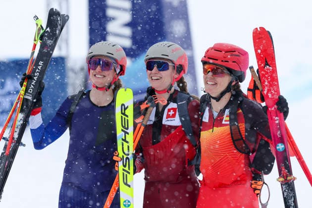 OLYMPICS - Winter Olympic Games, Olympische Spiele, Olympia, OS Milano Cortina 2026 BORMIO,ITALY,19.FEB.26 - OLYMPICS, SKI MOUNTAINEERING - Winter Olympic Games Milano Cortina 2026, sprint race. Image shows Emily Harrop (FRA), Marianne Fatton (SUI) and Ana Alonso Rodriguez (ESP).  GEPAxpictures xHaraldxSteiner