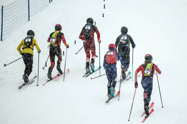 ITALY, LOMBARDY - FEBRUARY 19, 2026: Maximilien Drion du Chapois of Belgium, Ot Ferrer Martinez of Spain, Arno Lietha of Swtizerland, Pablo Giner Dalmasso of France, Nikita Filippov of Russia and Cameron Smith (L-R) of the US compete in the men s ski mountaineering sprint semifinals during the 2026 Winter Olympic Games, Olympische Spiele, Olympia, OS on the Stelvio slope of the Bormio Ski Resort in Bormio, Province of Sondrio. Mikhail Tereshchenko TASS  88944791