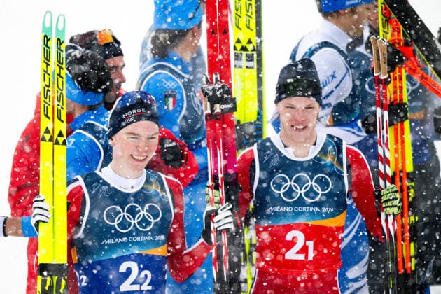 260219 Jens Luras Oftebro of Norway and Andreas Skoglund of Norway celebrate after the nordic combined team sprint cross-country skiing during day 12 of the 2026 Winter Olympics on February 19, 2026 in Val di Fiemme. Photo: Maxim Thore BILDBYRAN kod MT MT0997 norge norway jubel nordisk kombination nordic combined nordisk kombinert Olympic Games, Olympische Spiele, Olympia, OS olympics winter olympics os ol olympiska spel vinter-os olympiske leker milano cortina 2026 milan cortina 2026 milano cortina 2026 olympic games milano cortina 2026 winter olympic games milano cortina-os milano cortina-ol vinter-ol 12 bbeng *** 260219 Jens Luras Oftebro of Norway and Andreas Skoglund of Norway celebrate after the nordic combined team sprint cross country skiing during day 12 of the 2026 Winter Olympics on February 19, 2026 in Val di Fiemme Photo Maxim Thore BILDBYRAN kod MT MT0997 norge norway jubel nordisk kombination nordic combined nordic kombinert olympic games olympics winter olympics os ol olympiska spel vinter os olympiske leker milano cortina 2026 milan cortina 2026 milano cortina 2026 olympic games milano cortina 2026 winter olympic games milano cortina os milano cortina ol vinter ol 12 bbeng  Copyright: MAXIMxTHORE BB260219MT022