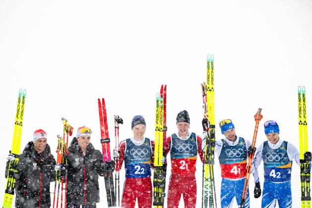 260219 Stefan Rettenegger of Austria, Johannes Lamparter of Austria, Jens Luras Oftebro of Norway, Andreas Skoglund of Norway , Ilkka Herola of Finland and Eero Hirvonen of Finland celebrate after the nordic combined team sprint cross-country skiing during day 12 of the 2026 Winter Olympics on February 19, 2026 in Val di Fiemme. Photo: Maxim Thore BILDBYRAN kod MT MT0997 norge norway jubel nordisk kombination nordic combined nordisk kombinert Olympic Games, Olympische Spiele, Olympia, OS olympics winter olympics os ol olympiska spel vinter-os olympiske leker milano cortina 2026 milan cortina 2026 milano cortina 2026 olympic games milano cortina 2026 winter olympic games milano cortina-os milano cortina-ol vinter-ol 12 bbeng *** 260219 Stefan Rettenegger of Austria, Johannes Lamparter of Austria, Jens Luras Oftebro of Norway, Andreas Skoglund of Norway , Ilkka Herola of Finland and Eero Hirvonen of Finland celebrate after the nordic combined team sprint cross country skiing during day 12 of the 2026 Winter Olympics on February 19, 2026 in Val di Fiemme Photo Maxim Thore BILDBYRAN kod MT MT0997 norge norway jubel nordisk kombination nordic combined nordic kombinert olympic games olympics winter olympics os ol olympiska spel vinter os olympiske leker milano cortina 2026 milan cortina 2026 milano cortina 2026 olympic games milano cortina 2026 winter olympic games milano cortina os milano cortina ol vinter ol 12 bbeng  Copyright: MAXIMxTHORE BB260219MT023