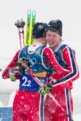 Winter Olympics in Milan Cortina 2026 Val di Fiemme, Italy 20260219. Jens Luraas Oftebro and Andreas Skoglund from Norway cheer during the combined team sprint 2 x 7.5 km Tesero CC-Stadium during the Winter Olympics in Milano Cortina 2026. Photo: Lise Aaserud NTB Val di Fiemme Italy EDITORIAL USE ONLY. RESTRICTED USE FOR BETTING COMPANIES Ref:_SPOwS7rs9YrjQE.jpg *** Winter Olympics in Milan Cortina 2026 Val di Fiemme, Italy 20260219 Jens Luraas Oftebro and Andreas Skoglund from Norway cheer during the combined team sprint 2 x 7 5 km Tesero CC Stadium during the Winter Olympics in Milano Cortina 2026 Photo Lise Aaserud NTB Val di Fiemme Italy EDITORIAL USE ONLY RESTRICTED USE FOR BETTING COMPANIES  Copyright: xLisexAserudx xNTBx