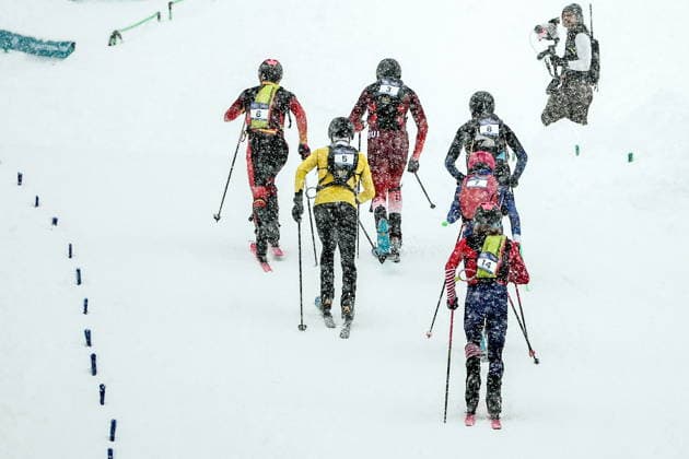 ITALY, LOMBARDY - FEBRUARY 19, 2026: Ot Ferrer Martinez of Spain, Arno Lietha of Switzerland, Nikita Filippov (L-R back) of Russia, Maximilien Drion du Chapois of Belgium, Pablo Giner Dalmasso (L-R middle) of France and Cameron Smith of the US compete in the men s ski mountaineering sprint semifinals during the 2026 Winter Olympic Games, Olympische Spiele, Olympia, OS on the Stelvio slope of the Bormio Ski Resort in Bormio, Province of Sondrio 2026 Winter Olympics: Ski Mountaineering  - ZUMAt113 20260219_zaa_t113_247 Copyright: xMikhailxTereshchenkox