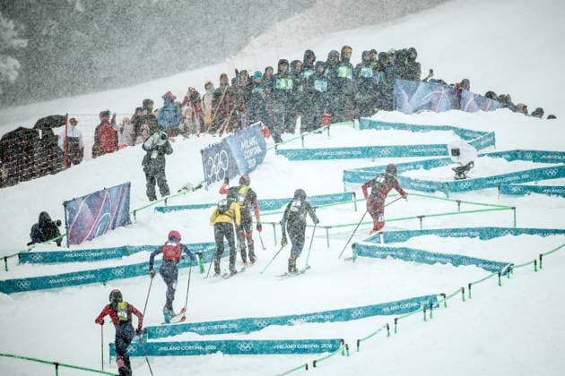 ITALY, LOMBARDY - FEBRUARY 19, 2026: Nikita Filippov (2nd R) of Russia competes in the men s ski mountaineering sprint semifinals during the 2026 Winter Olympic Games, Olympische Spiele, Olympia, OS on the Stelvio slope of the Bormio Ski Resort in Bormio, Province of Sondrio 2026 Winter Olympics: Ski Mountaineering  - ZUMAt113 20260219_zaa_t113_248 Copyright: xMikhailxTereshchenkox