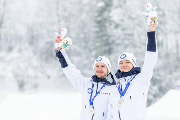 260219 Ilkka Herola of Finland and Eero Hirvonen of Finland celebrate after the nordic combined team sprint cross-country skiing during day 12 of the 2026 Winter Olympics on February 19, 2026 in Val di Fiemme. Photo: Maxim Thore BILDBYRAN kod MT MT0997 nordisk kombination nordic combined nordisk kombinert Olympic Games, Olympische Spiele, Olympia, OS olympics winter olympics os ol olympiska spel vinter-os olympiske leker milano cortina 2026 milan cortina 2026 milano cortina 2026 olympic games milano cortina 2026 winter olympic games milano cortina-os milano cortina-ol vinter-ol 12 bbeng jubel *** 260219 Ilkka Herola of Finland and Eero Hirvonen of Finland celebrate after the nordic combined team sprint cross country skiing during day 12 of the 2026 Winter Olympics on February 19, 2026 in Val di Fiemme Photo Maxim Thore BILDBYRAN code MT MT0997 nordic combination nordic combined nordic combined olympic games olympics winter olympics os ol olympiska spel vinter os olympiske leker milano cortina 2026 milan cortina 2026 milano cortina 2026 olympic games milano cortina 2026 winter olympic games milano cortina os milano cortina ol vinter ol 12 bbeng jubel  Copyright: MAXIMxTHORE BB260219MT026