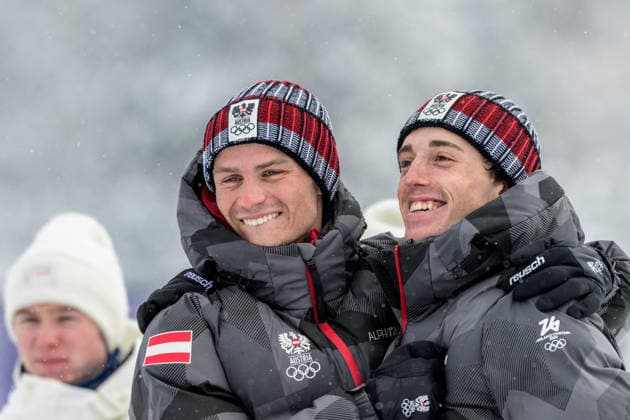 260219 Vid Vrhovnik of Slovenia and Gasper Brecl of Slovenia celebrate after the nordic combined team sprint cross-country skiing during day 12 of the 2026 Winter Olympics on February 19, 2026 in Val di Fiemme. Photo: Maxim Thore BILDBYRAN kod MT MT0997 nordisk kombination nordic combined nordisk kombinert Olympic Games, Olympische Spiele, Olympia, OS olympics winter olympics os ol olympiska spel vinter-os olympiske leker milano cortina 2026 milan cortina 2026 milano cortina 2026 olympic games milano cortina 2026 winter olympic games milano cortina-os milano cortina-ol vinter-ol 12 bbeng jubel *** 260219 Vid Vrhovnik of Slovenia and Gasper Brecl of Slovenia celebrate after the nordic combined team sprint cross country skiing during day 12 of the 2026 Winter Olympics on February 19, 2026 in Val di Fiemme Photo Maxim Thore BILDBYRAN code MT MT0997 nordic combination nordic combined nordic combined olympic games olympics winter olympics os ol olympiska spel vinter os olympiske leker milano cortina 2026 milan cortina 2026 milano cortina 2026 olympic games milano cortina 2026 winter olympic games milano cortina os milano cortina ol vinter ol 12 bbeng jubel  Copyright: MAXIMxTHORE BB260219MT030
