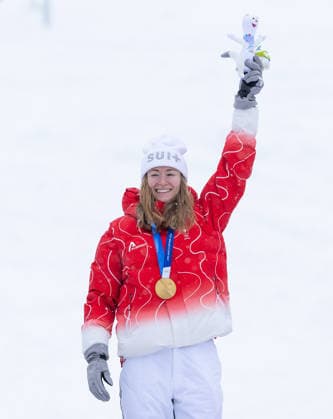 OLYMPICS - Winter Olympic Games, Olympische Spiele, Olympia, OS Milano Cortina 2026 BORMIO,ITALY,19.FEB.26 - OLYMPICS, SKI MOUNTAINEERING - Winter Olympic Games Milano Cortina 2026, sprint race, medal ceremony. Image shows Marianne Fatton (SUI). Keywords: medal.  GEPAxpictures xHaraldxSteiner