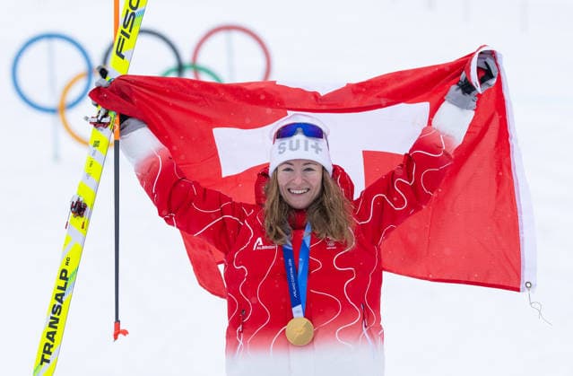 OLYMPICS - Winter Olympic Games, Olympische Spiele, Olympia, OS Milano Cortina 2026 BORMIO,ITALY,19.FEB.26 - OLYMPICS, SKI MOUNTAINEERING - Winter Olympic Games Milano Cortina 2026, sprint race, medal ceremony. Image shows Marianne Fatton (SUI). Keywords: medal.  GEPAxpictures xHaraldxSteiner