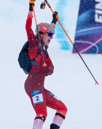 OLYMPICS - Winter Olympic Games, Olympische Spiele, Olympia, OS Milano Cortina 2026 BORMIO,ITALY,19.FEB.26 - OLYMPICS, SKI MOUNTAINEERING - Winter Olympic Games Milano Cortina 2026, sprint race. Image shows the rejoicing of Marianne Fatton (SUI).  GEPAxpictures xHaraldxSteiner