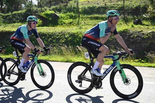 Volta Algarve 2026 Stage 2 FOIA (MONCHIQUE), PORTUGAL - FEBRUARY 19 : Naesen Oliver (BEL) of Decathlon CMA CGM Team, Dewulf Stan (BEL) of Decathlon CMA CGM Team during stage 2 of the 52th edition of Volta Algarve an UCI ProSeries 2.Pro cycling road race stage for Men Elite of 147.2 km with start in Portimao and finish in Foia (Monchique) on February 19, 2026 in Foia (Monchique), Portugal, 19 02 2026 ( Motordriver Guy De Vuyst - Foia (Monchique) Portugal  Copyright: xNicoxVereeckenx