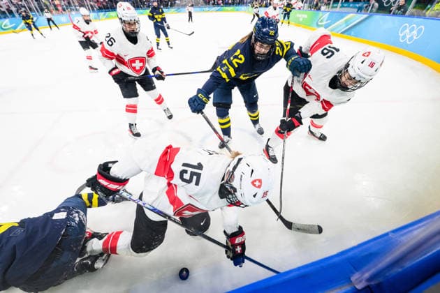 260219 Laure Meriguet, Naemi Herzig, Nicole Vallario of Switzerland and Hanna Thuvik of Sweden in the women s Ice hockey, Eishockey bronze medal game between Switzerland and Sweden during day 13 of the 2026 Winter Olympics on February 19, 2026 in Milan. Photo: Carl Sandin BILDBYRAN kod CS EW0642 ishockey ice hockey Olympic Games, Olympische Spiele, Olympia, OS olympics winter olympics os ol olympiska spel vinter-os olympiske leker milano cortina 2026 milan cortina 2026 milano cortina 2026 olympic games milano cortina 2026 winter olympic games milano cortina-os milano cortina-ol vinter-ol 13 bbeng sverige sweden switzerland schweiz dam bronsmatch *** 260219 Laure Meriguet, Naemi Herzig, Nicole Vallario of Switzerland and Hanna Thuvik of Sweden in the women s ice hockey bronze medal game between Switzerland and Sweden during day 13 of the 2026 Winter Olympics on February 19, 2026 in Milan Photo Carl Sandin BILDBYRAN code CS EW0642 ice hockey ice hockey olympic games olympics winter olympics os ol olympiska spel vinter os olympiske leker milano cortina 2026 milan cortina 2026 milano cortina 2026 olympic games milano cortina 2026 winter olympic games milano cortina os milano cortina ol vinter ol 13 bbeng sverige sweden switzerland schweiz dam bronsmatch  Copyright: CARLxSANDIN BB260219CS047