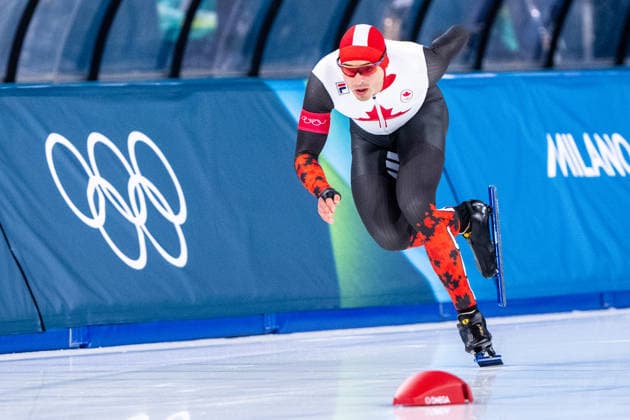 2026-02-19 - Milano Cortina 2026 Winter Olympics Speed skating, Eisschnelllauf 1500m Men MILAN, ITALY - FEBRUARY 19: David la Rue of Canada during the Speed Skating 1500m Men on day 15 of the Milano Cortina 2026 Winter Olympics at the Milano Speed Skating Arena on February 19, 2026 in Milan, Italy Milan Milano Speed Skating Arena Italy Content not available for redistribution in The Netherlands directly or indirectly through any third parties. Copyright: xAndrexWeeningx