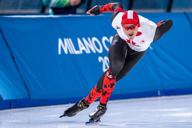 2026-02-19 - Milano Cortina 2026 Winter Olympics Speed skating, Eisschnelllauf 1500m Men MILAN, ITALY - FEBRUARY 19: David la Rue of Canada during the Speed Skating 1500m Men on day 15 of the Milano Cortina 2026 Winter Olympics at the Milano Speed Skating Arena on February 19, 2026 in Milan, Italy Milan Milano Speed Skating Arena Italy Content not available for redistribution in The Netherlands directly or indirectly through any third parties. Copyright: xAndrexWeeningx