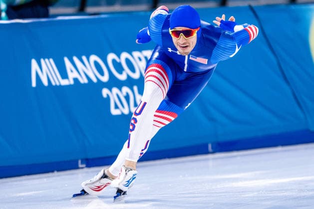 2026-02-19 - Milano Cortina 2026 Winter Olympics Speed skating, Eisschnelllauf 1500m Men MILAN, ITALY - FEBRUARY 19: Emery Lehman of United States of America during the Speed Skating 1500m Men on day 15 of the Milano Cortina 2026 Winter Olympics at the Milano Speed Skating Arena on February 19, 2026 in Milan, Italy Milan Milano Speed Skating Arena Italy Content not available for redistribution in The Netherlands directly or indirectly through any third parties. Copyright: xAndrexWeeningx