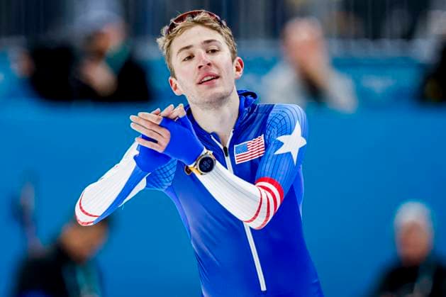 Casey Dawson of United States of America applauds after Men s 1500m, Milano Cortina 2026 Winter Olympics: Day 13, Speed skating, Eisschnelllauf - Milano Cortina 2026 Winter Olympics: Day 13, Milano Speed Skating Stadium, February 19, 2026, Milan, Italy.
