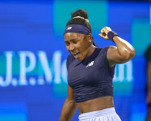 Coco Gauff makes a fist and cheers,Cheers,Joy,Emotion, Dubai Duty Free Tennis Championships, Dubai, U A E , Copyright: xJuergenxHasenkopfx