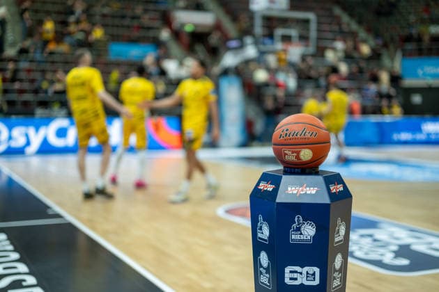 Baden Spielball on Stehle, MHP RIESEN Ludwigsburg in the background during warm up, GER, MHP Riesen vs Syntainics MBC Weissenfels, Basketball Bundesliga, easycredit BBL, 21 Matchday, Season 2025 2026, 19 02 2026, GER, MHP Riesen vs Syntainics MBC Weissenfels, Basketball Bundesliga, easycredit BBL, 21 Matchday, Season 2025 2026, 19 02 2026 Ludwigsburg Copyright: xEibner-Pressefoto SaschaxWaltherx EP_EER