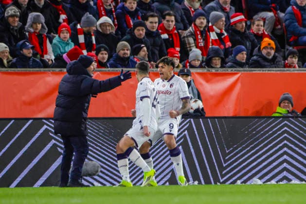 UEFA Europa League SK Brann Bologna Bergen 20260219 Bologna s cheers after Santiago Castro scores in the UEFA Europa League match between SK Brann and Bologna at Brann Stadium Photo Paul S Amundsen NTB Bergen Norway EDITORIAL USE ONLY RESTRICTED USE FOR BETTING COMPANIES  Copyright: xPaulxS.xAmundsenx xNTBx