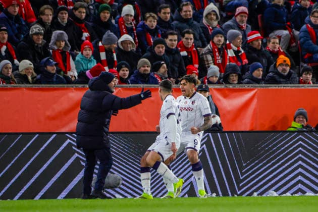 UEFA Europa League SK Brann Bologna Bergen 20260219 Bologna s cheers after Santiago Castro scores in the UEFA Europa League match between SK Brann and Bologna at Brann Stadium Photo Paul S Amundsen NTB Bergen Norway EDITORIAL USE ONLY RESTRICTED USE FOR BETTING COMPANIES  Copyright: xPaulxS.xAmundsenx xNTBx