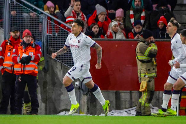 UEFA Europa League SK Brann Bologna Bergen 20260219 Bologna s cheers after Santiago Castro scores in the UEFA Europa League match between SK Brann and Bologna at Brann Stadium Photo Paul S Amundsen NTB Bergen Norway EDITORIAL USE ONLY RESTRICTED USE FOR BETTING COMPANIES  Copyright: xPaulxS.xAmundsenx xNTBx