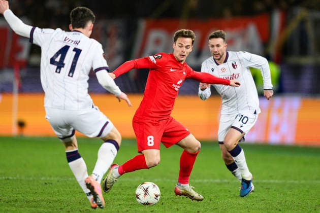 260219 Felix Horn Myhre of Brann during the UEFA Europa League football match between Brann and Bologna on February 19, 2026 in Bergen Photo Marius Simensen BILDBYRAN COP 238 MM0056 bbeng brann bologna football fotball fotboll soccer uefa europa league  Copyright: MARIUSxSIMENSEN BB260219ZB038