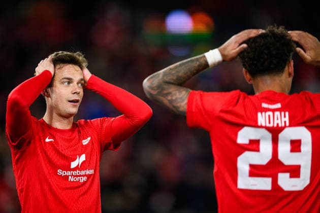 260219 Felix Horn Myhre of Brann reacts during the UEFA Europa League football match between Brann and Bologna on February 19, 2026 in Bergen Photo Marius Simensen BILDBYRAN COP 238 MM0056 bbeng brann bologna football fotball fotboll soccer uefa europa league  Copyright: MARIUSxSIMENSEN BB260219ZS039