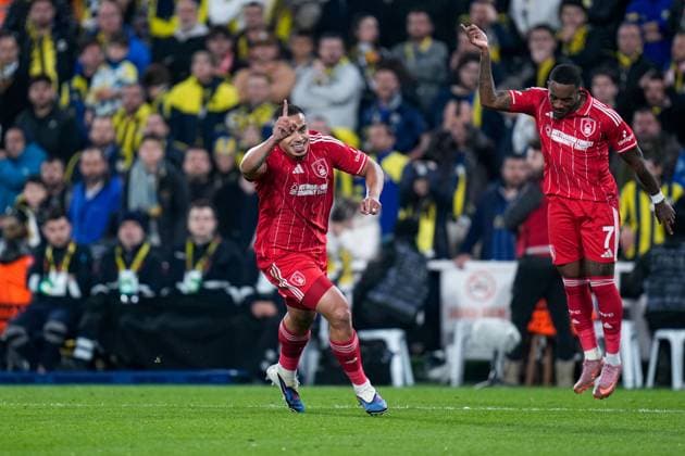 Murillo of Nottingham Forest Football Club runs off and celebrates after scoring Fenerbache v Nottingham Forest, UEFA Europa League, Knockout Round Play Offs, First Leg, Football, Sukru Saracoglu Stadium, Istanbul, Turkiye - 19 Feb 2026Istanbul Sukru Saracoglu Stadium Turkey EDITORIAL USE ONLY No use with unauthorised audio, video, data, fixture lists, club league logos or live services. Online in-match use limited to 120 images, no video emulation. No use in betting, games or single club league player publications. Copyright: xRaddadxJebarah Shutterstockx 16674269av