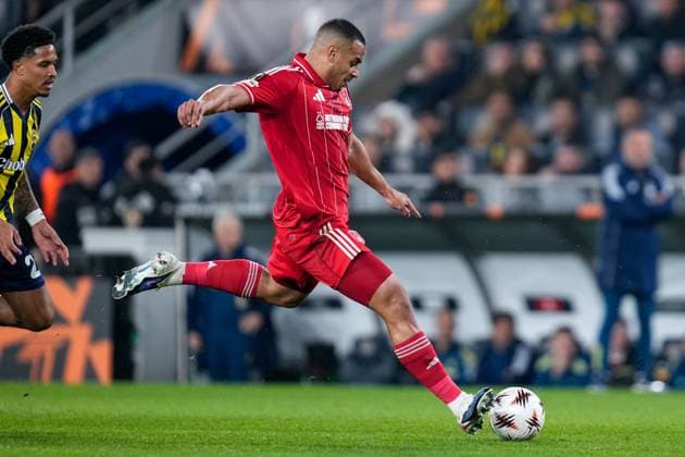 Murillo of Nottingham Forest Football Club shoots and scores Fenerbache v Nottingham Forest, UEFA Europa League, Knockout Round Play Offs, First Leg, Football, Sukru Saracoglu Stadium, Istanbul, Turkiye - 19 Feb 2026Istanbul Sukru Saracoglu Stadium Turkey EDITORIAL USE ONLY No use with unauthorised audio, video, data, fixture lists, club league logos or live services. Online in-match use limited to 120 images, no video emulation. No use in betting, games or single club league player publications. Copyright: xRaddadxJebarah Shutterstockx 16674269as