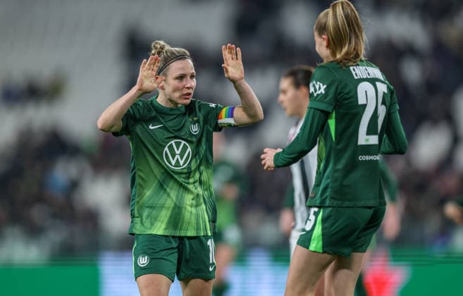 ITA, Wolfsburg, Juventus Turin vs VfL Wolfsburg, WomenÂs Champions League, Football, UEFA, Season 2025 2026, Allianz Stadium, Playoffs, Second leg in picture Vivien Endemann VfL Wolfsburg Women 25 scores the 1 0, Goal, Cheers and joy, Emotions , Svenja Huth VfL Wolfsburg Women 10 DFB DFL REGULATIONS PROHIBIT ANY USE OF PHOTOGRAPHS AS IMAGE SEQUENCES AND OR QUASI VIDEO, 19 02 2026 Copyright: HMBxMedia HendrikxHamelau