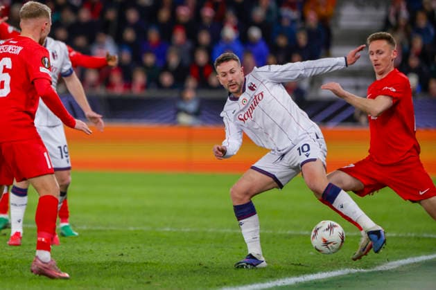 UEFA Europa League SK Brann Bologna Bergen 20260219 Bolognas Federico Bernardeschi and Branns Joachim Soltvedt in the UEFA Europa League match between SK Brann and Bologna at Brann Stadium Photo Paul S Amundsen NTB Bergen Norway EDITORIAL USE ONLY RESTRICTED USE FOR BETTING COMPANIES  Copyright: xPaulxS.xAmundsenx xNTBx