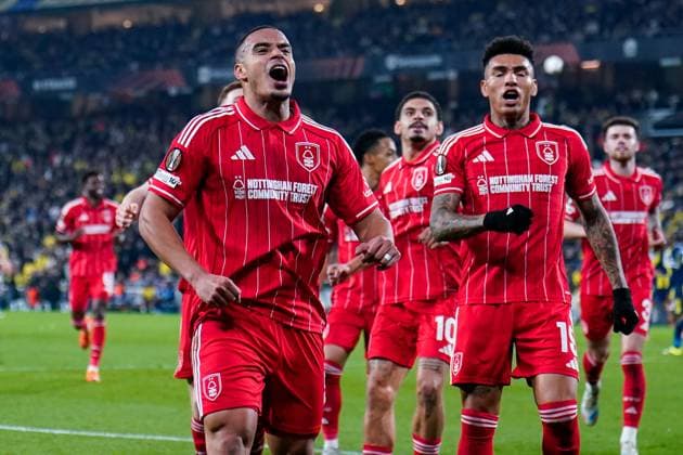 Murillo of Nottingham Forest Football Club celebrates his goal Fenerbache v Nottingham Forest, UEFA Europa League, Knockout Round Play Offs, First Leg, Football, Sukru Saracoglu Stadium, Istanbul, Turkiye - 19 Feb 2026Istanbul Sukru Saracoglu Stadium Turkey EDITORIAL USE ONLY No use with unauthorised audio, video, data, fixture lists, club league logos or live services. Online in-match use limited to 120 images, no video emulation. No use in betting, games or single club league player publications. Copyright: xRaddadxJebarah Shutterstockx 16674269bd