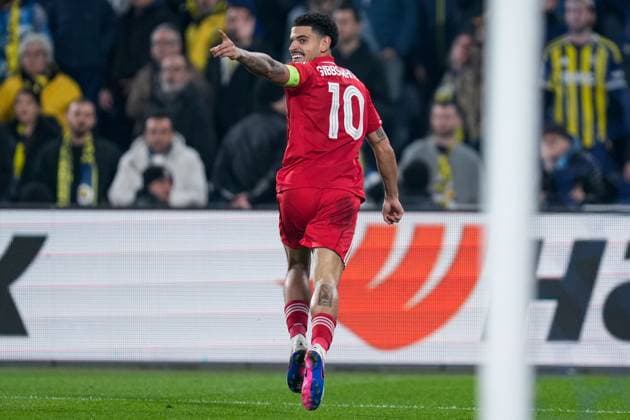 Morgan Gibbs-White of Nottingham Forest Football Club runs off and celebrates after he scores his goal Fenerbache v Nottingham Forest, UEFA Europa League, Knockout Round Play Offs, First Leg, Football, Sukru Saracoglu Stadium, Istanbul, Turkiye - 19 Feb 2026Istanbul Sukru Saracoglu Stadium Turkey EDITORIAL USE ONLY No use with unauthorised audio, video, data, fixture lists, club league logos or live services. Online in-match use limited to 120 images, no video emulation. No use in betting, games or single club league player publications. Copyright: xRaddadxJebarah Shutterstockx 16674269cl