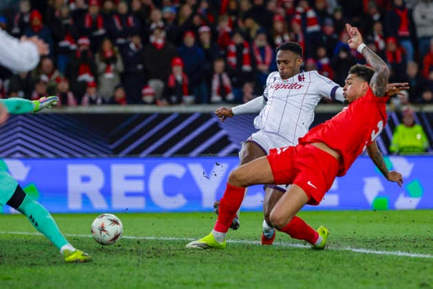 UEFA Europa League SK Brann Bologna Bergen 20260219 Branns Noah Holm in the UEFA Europa League match between SK Brann and Bologna at Brann Stadium Photo Paul S Amundsen NTB Bergen Norway EDITORIAL USE ONLY RESTRICTED USE FOR BETTING COMPANIES  Copyright: xPaulxS.xAmundsenx xNTBx