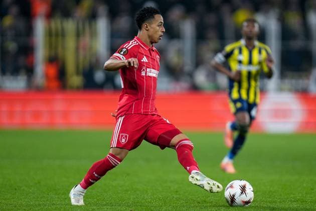 Omari Hutchinson of Nottingham Forest Football Club controls the ball Fenerbache v Nottingham Forest, UEFA Europa League, Knockout Round Play Offs, First Leg, Football, Sukru Saracoglu Stadium, Istanbul, Turkiye - 19 Feb 2026Istanbul Sukru Saracoglu Stadium Turkey EDITORIAL USE ONLY No use with unauthorised audio, video, data, fixture lists, club league logos or live services. Online in-match use limited to 120 images, no video emulation. No use in betting, games or single club league player publications. Copyright: xRaddadxJebarah Shutterstockx 16674269cr