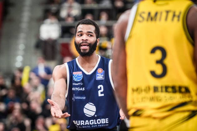 Andrew Harrison Syntainics MBC, 02 visibly unhappy with the decision of the referee GER, MHP Riesen Ludwigsburg vs Syntainics MBC, Basketball Bundesliga, easycredit BBL, Matchday 21, Season 2025 2026, 19 02 2026 GER, MHP Riesen Ludwigsburg vs Syntainics MBC, Basketball Bundesliga, easycredit BBL, Matchday 21, Season 2025 2026, 19 02 2026 Ludwigsburg Copyright: xSandyxDinkelackerx EP_SDR