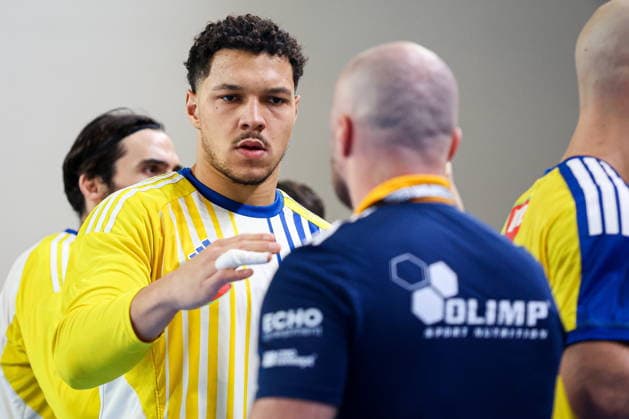 Kielce 19.02.2026. Pilka reczna EHF Liga Mistrzow sezon 2025 2026 kolejka 11 mecz: Industria Kielce - One Veszprem --- Handball EHF Champions League season 2025 2026 round 11 match between Industria Kielce and One Veszprem at Hala Legionow in Kielce, Poland Theo Monar Fot. Igor Jakubowski Arena Akcji NEWSPIX.PL --- newspix.pl 
