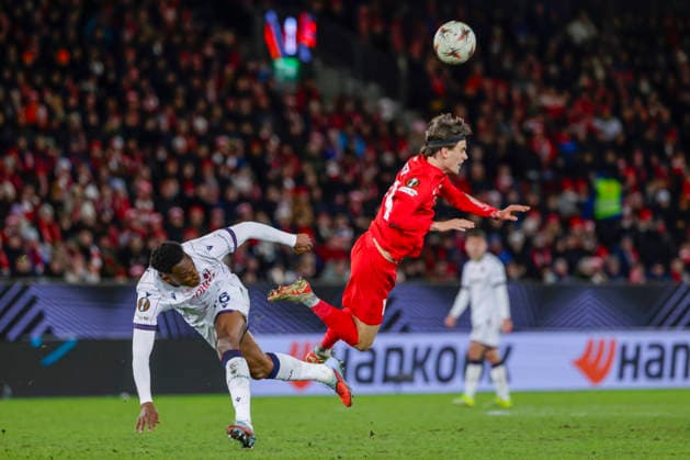 UEFA Europa League SK Brann Bologna Bergen 20260219 Bolognas Jhon Lucumi and Branns Ulrik Mathisen in the UEFA Europa League match between SK Brann and Bologna at Brann stadium Photo Paul S Amundsen NTB Bergen Norway EDITORIAL USE ONLY RESTRICTED USE FOR BETTING COMPANIES  Copyright: xPaulxS.xAmundsenx xNTBx