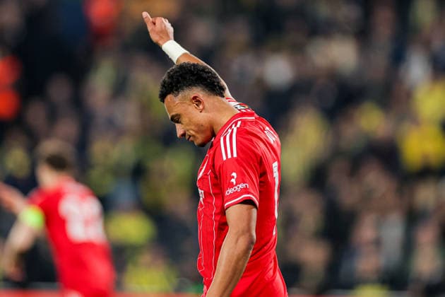 2026-02-19 Fenerbahce SK v Nottingham Forest FC - UEFA Europa League 2025 26 Knockout Play-off First Leg ISTANBUL, TURKEY - FEBRUARY 19: Callum Hudson-Odoi of Nottingham Forest FC does a thumbs up during the UEFA Europa League 2025 26 Knockout Play-off First Leg match between Fenerbahce SK and Nottingham Forest FC at Ulker Sukru Saracoglu Stadium on February 19, 2026 in Istanbul, Turkey. (Photo by BSR Agency) Istanbul Turkey Content not available for redistribution in The Netherlands directly or indirectly through any third parties. Copyright: xBSRxAgencyx