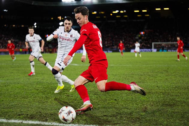 260219 Felix Horn Myhre of Brann during the UEFA Europa League football match between Brann and Bologna on February 19, 2026 in Bergen Photo Marius Simensen BILDBYRAN COP 238 MM0056 bbeng bologna brann football fotball fotboll soccer uefa europa league  Copyright: MARIUSxSIMENSEN BB260219ZK074