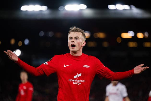 260219 Kristall Mani Ingason of Brann during the UEFA Europa League football match between Brann and Bologna on February 19, 2026 in Bergen Photo Marius Simensen BILDBYRAN COP 238 MM0056 bbeng bologna brann football fotball fotboll soccer uefa europa league  Copyright: MARIUSxSIMENSEN BB260219ZN071