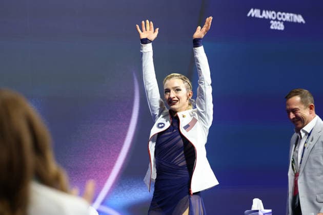 February 19, 2026, Milan, Lombardy, Italy: AMBER GLENN of USA reacts after skating her Women s Single Skating free program in the Figure skating, Eiskunstlauf at the Milano Cortina 2026 Winter Olympic Games, Olympische Spiele, Olympia, OS Milan Italy - ZUMAc179 20260219_oly_c179_114 Copyright: xMickaelxChavetx