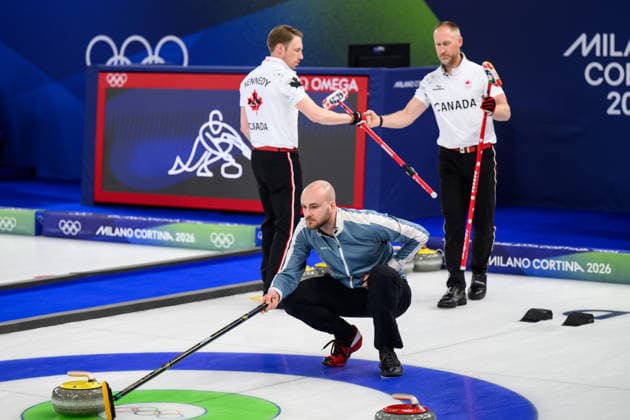 260219 Magnus Ramsfjell of Norway against Marc Kennedy and Brad Jacovs of Canada compete in a men s semifinal curling match between Canada and Norway during day 13 of the 2026 Winter Olympics on February 19, 2026 in Cortina. Photo: Jon Olav Nesvold BILDBYRAN COP 217 JE0125 curling Olympic Games, Olympische Spiele, Olympia, OS olympics winter olympics os ol olympiska spel vinter-os olympiske leker milano cortina 2026 milan cortina 2026 milano cortina 2026 olympic games milano cortina 2026 winter olympic games milano cortina-os milano cortina-ol vinter-ol 13 bbeng kanada canada norge norway *** 260219 Magnus Ramsfjell of Norway against Marc Kennedy and Brad Jacovs of Canada compete in a men s semifinal curling match between Canada and Norway during day 13 of the 2026 Winter Olympics on February 19, 2026 in Cortina Photo Jon Olav Nesvold BILDBYRAN COP 217 JE0125 curling olympic games olympics winter olympics os ol olympiska spel vinter os olympiske leker milano cortina 2026 milan cortina 2026 milano cortina 2026 olympic games milano cortina 2026 winter olympic games milano cortina os milano cortina ol vinter ol 13 bbeng kanada canada norge norway  Copyright: JONxOLAVxNESVOLD BB260219JE002