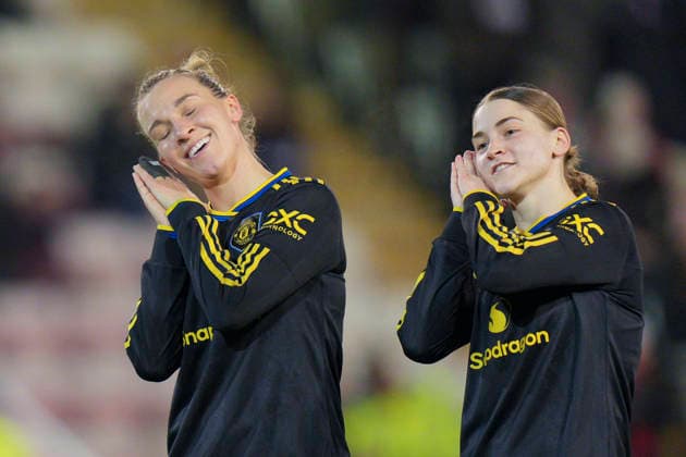 Manchester United, ManU Women v AtlÃ tico de Madrid Femenino, Leigh, UK - 19 {iptcmonthname3} 2026 Julia Zigiotti Olme of Manchester United Women and Jess Park of Manchester United Women celebrate after Julia Zigiotti Olme scored to make it 1-0 during the UEFA Women s Champions League, Knockout Round Play-Off Second Leg match between Manchester United Women and AtlÃ tico de Madrid Femenino at Leigh Sports Village, Leigh on 19 February 2026 ( Leigh Leigh Sports Village Greater Manchester England Copyright: xStevexFlynn PPAUKx PPA-249525