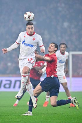 FOOTBALL : Lille vs Etoile Rouge Belgrade - Europa League - Lille - 19 02 2026 Bruno Duarte ( 17 - Red Star Belgrade ) during the UEFA Europa League match between Lille OSC and Red Star Belgrade at Stade Pierre Mauroy on February 19, 2026 in Lille, France. ( Photo by Federico Pestellini PsnewZ ) - LilleFrance  Copyright: xFedericoxPestellinix