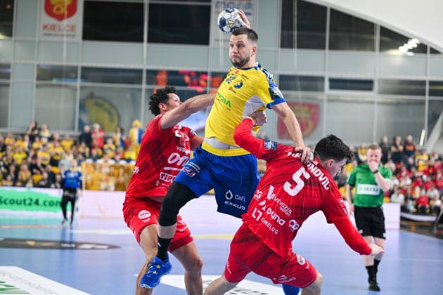 KIELCE 19.02.2026 MECZ 11. KOLEJKA LIGA MISTRZOW PILKA RECZNA MEZCZYZN SEZON 2025 2026 INDUSTRIA KIELCE - ONE VESZPREM HC --- MENS HALDBALL EHF CHAMPIONS LEAGUE SEASON 2025 2026 MATCH: INDUSTRIA KIELCE - ONE VESZPREM HC ALEKS VLAH FOT. MICHAL TRZPIS 400MM.PL NEWSPIX.PL --- newspix.pl 