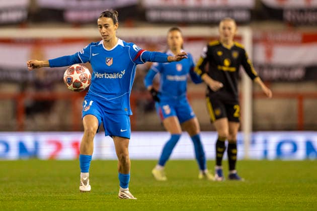 19th February 2026; Leigh Sports Village, Manchester, England; Womens Champions League Football, Manchester United, ManU versus Atletico Madrid; Julia Bartel of Atletico Madrid  TimxWilliams Content restricted for UK based newspaper
