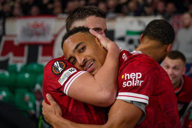 Football UEFA Europa League 2025 2026, Play Offs first leg Celtic FC Glasgow vs VfB Stuttgart Celtic Park Stadium Glasgow, Scotland Goal and goal celebration to 1 3 by Jamie Leweling VfB Stuttgart, 18 Joy, emotions, jubilation Copyright: xJOERANxSTEINSIEKx